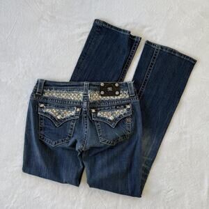 Miss Me Jeans Womens 29 Blue Dark Wash Bootcut Low Rise Embellished Stretch